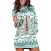 Dragonfly Christmas Hoodie Dress Frosty Minty Xmas Tree - Wonder Print Shop