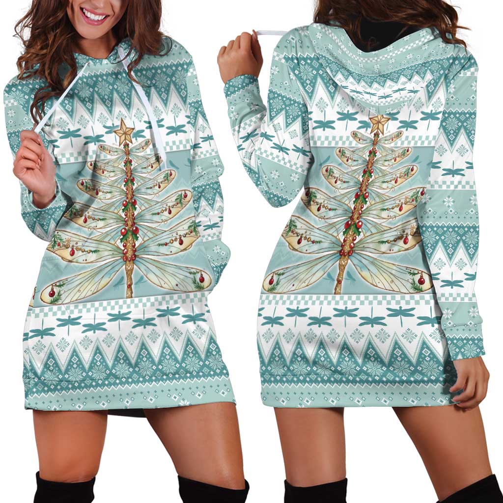 Dragonfly Christmas Hoodie Dress Frosty Minty Xmas Tree - Wonder Print Shop