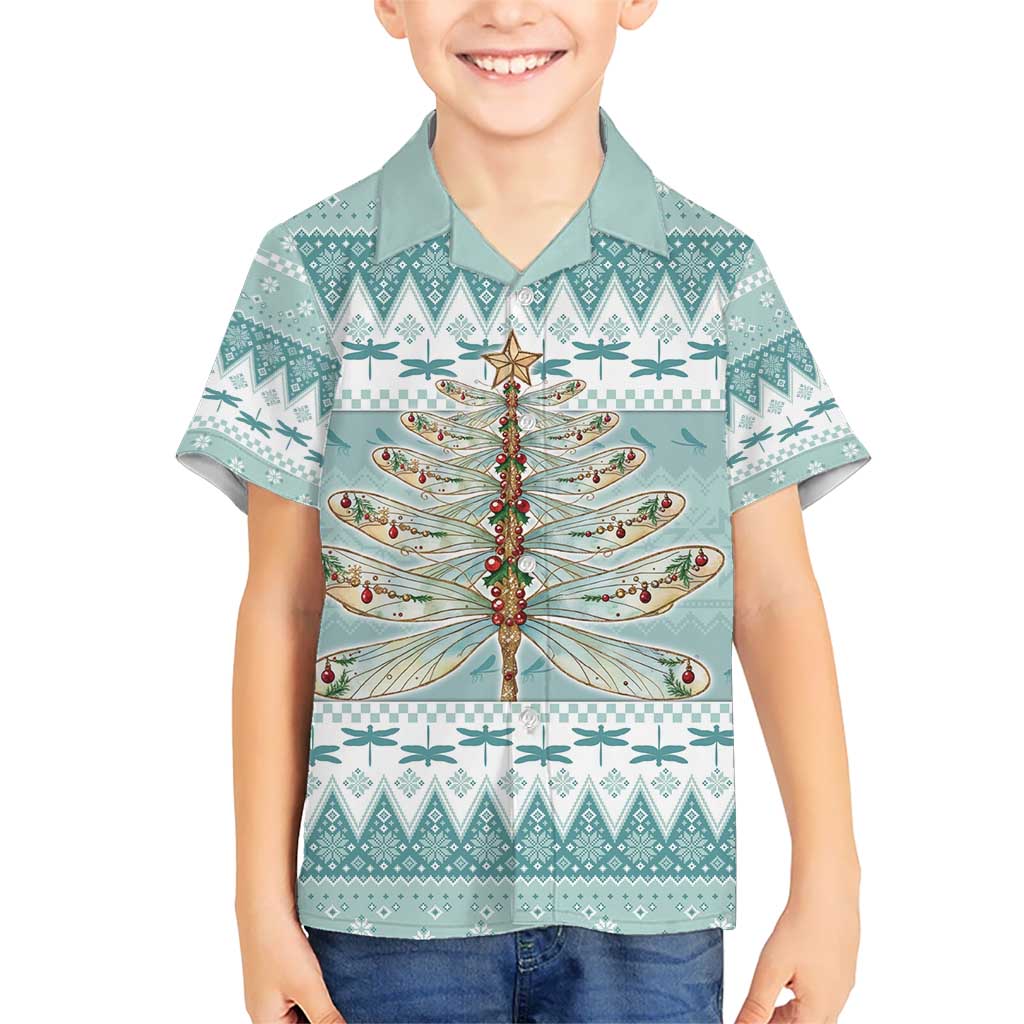 Dragonfly Christmas Kid Hawaiian Shirt Frosty Minty Xmas Tree - Wonder Print Shop
