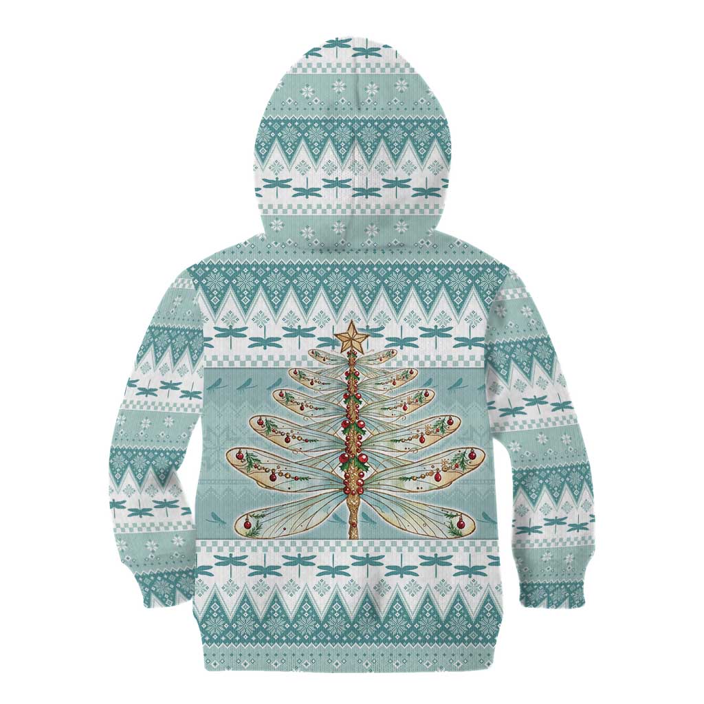 Dragonfly Christmas Kid Hoodie Frosty Minty Xmas Tree - Wonder Print Shop