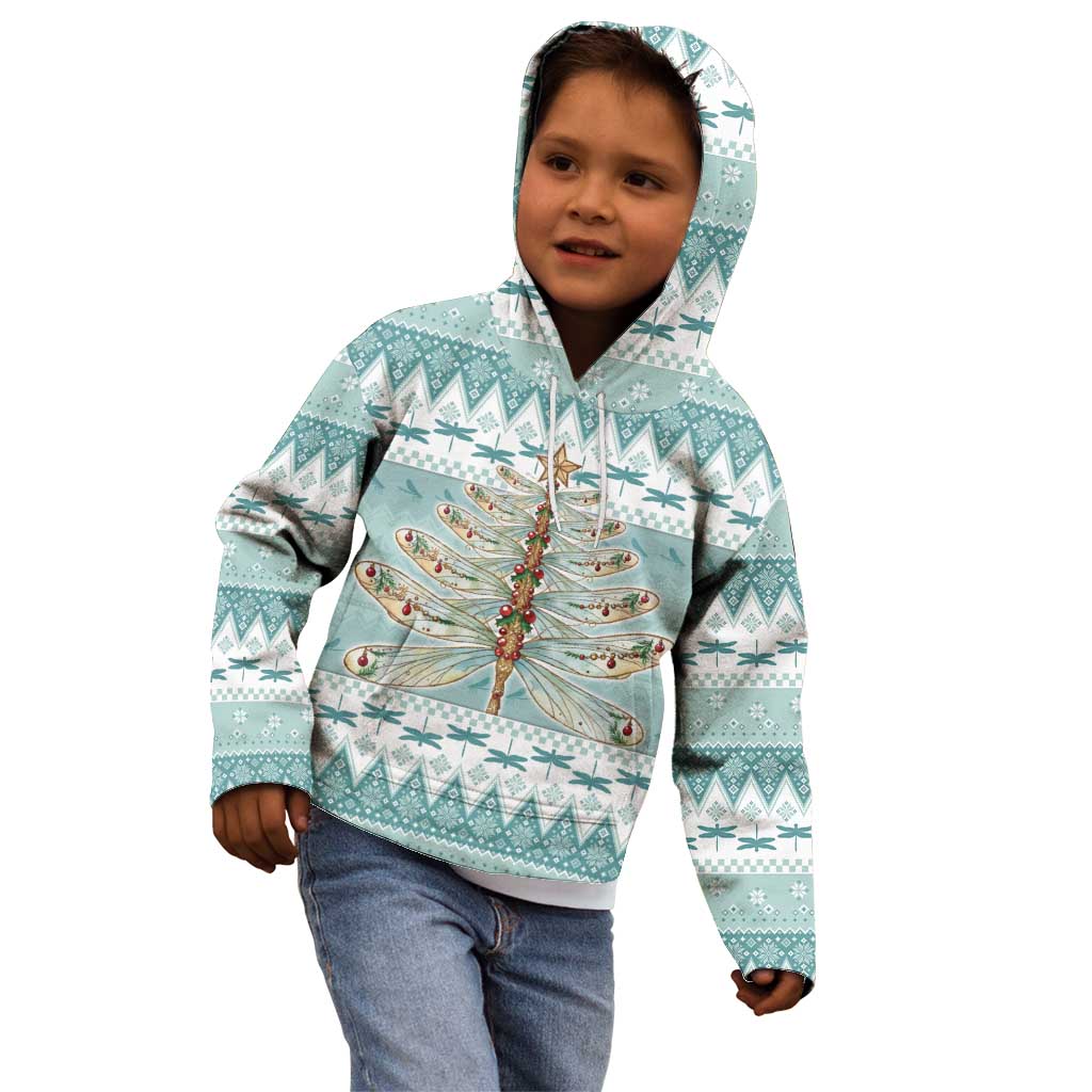 Dragonfly Christmas Kid Hoodie Frosty Minty Xmas Tree - Wonder Print Shop