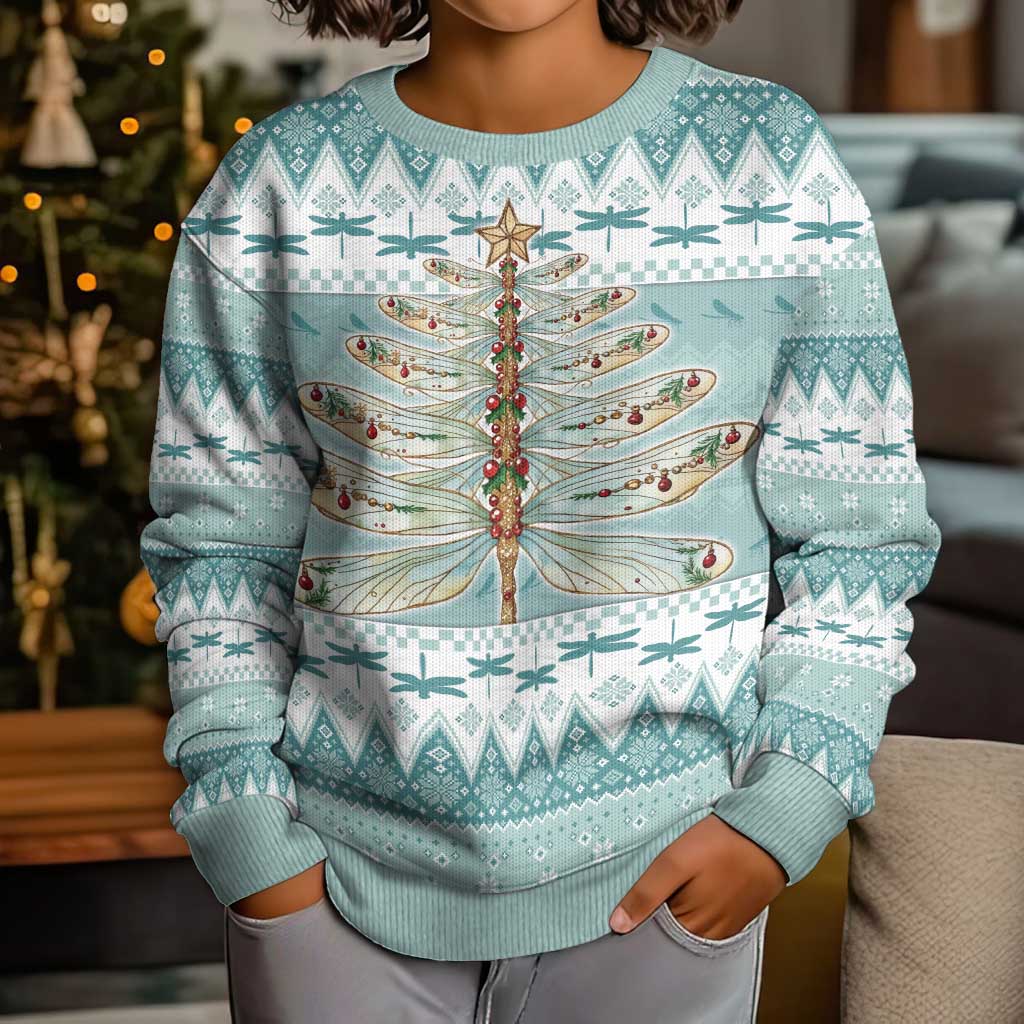 Dragonfly Christmas Kid Ugly Christmas Sweater Frosty Minty Xmas Tree - Wonder Print Shop