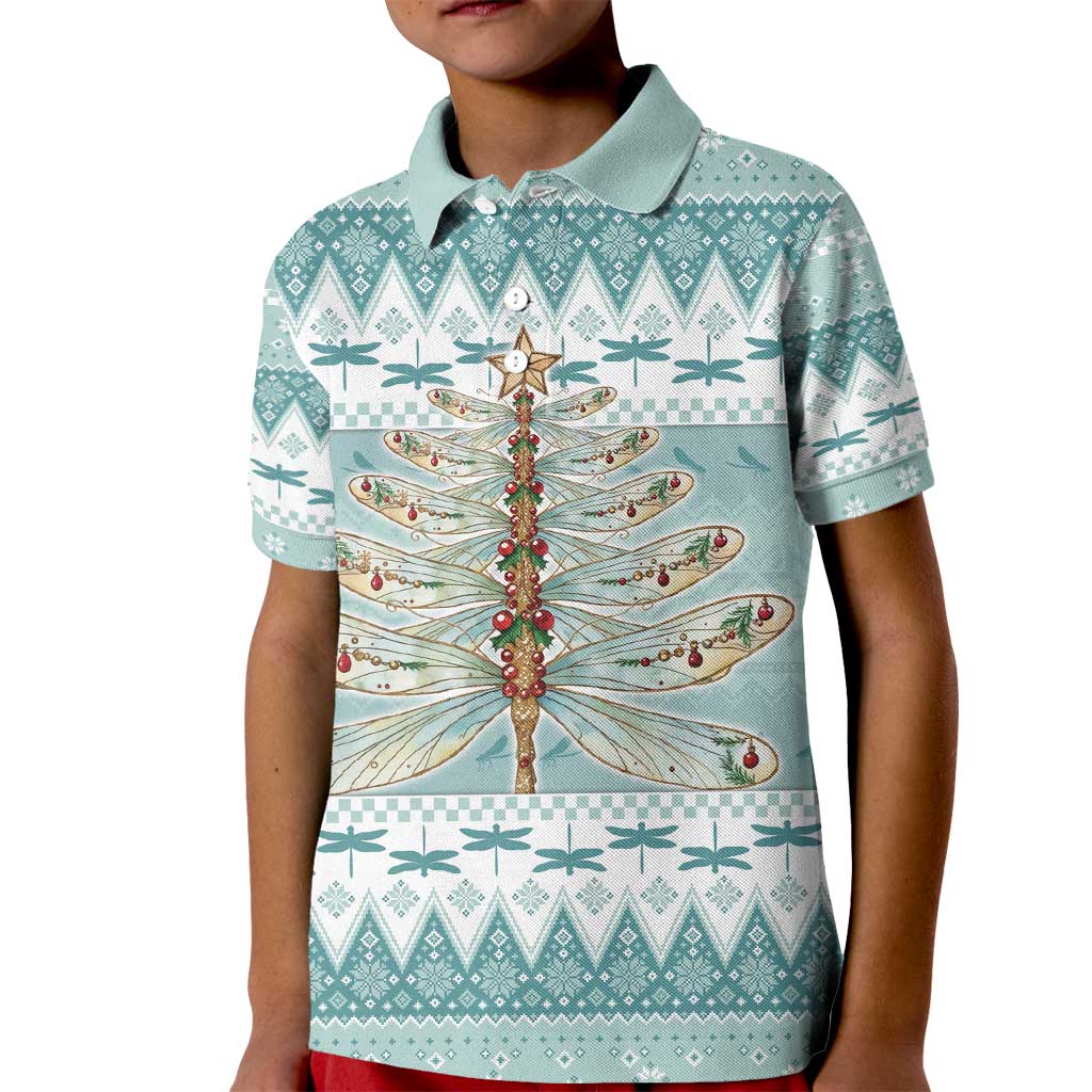 Dragonfly Christmas Kid Polo Shirt Frosty Minty Xmas Tree - Wonder Print Shop