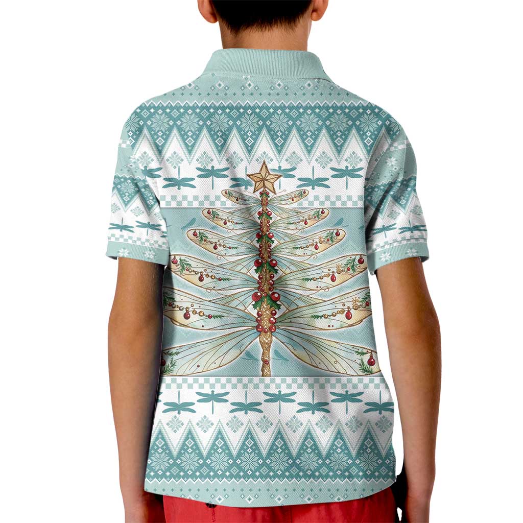 Dragonfly Christmas Kid Polo Shirt Frosty Minty Xmas Tree - Wonder Print Shop