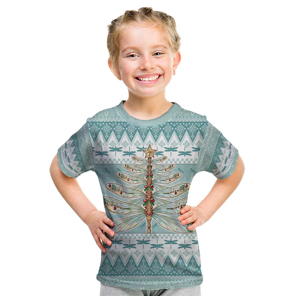 Dragonfly Christmas Kid T Shirt Frosty Minty Xmas Tree - Wonder Print Shop