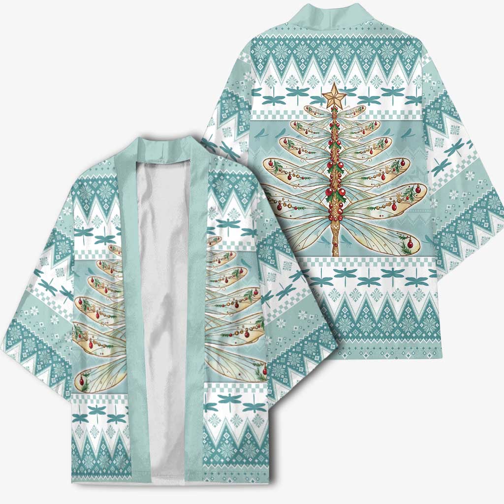 Dragonfly Christmas Kimono Frosty Minty Xmas Tree - Wonder Print Shop