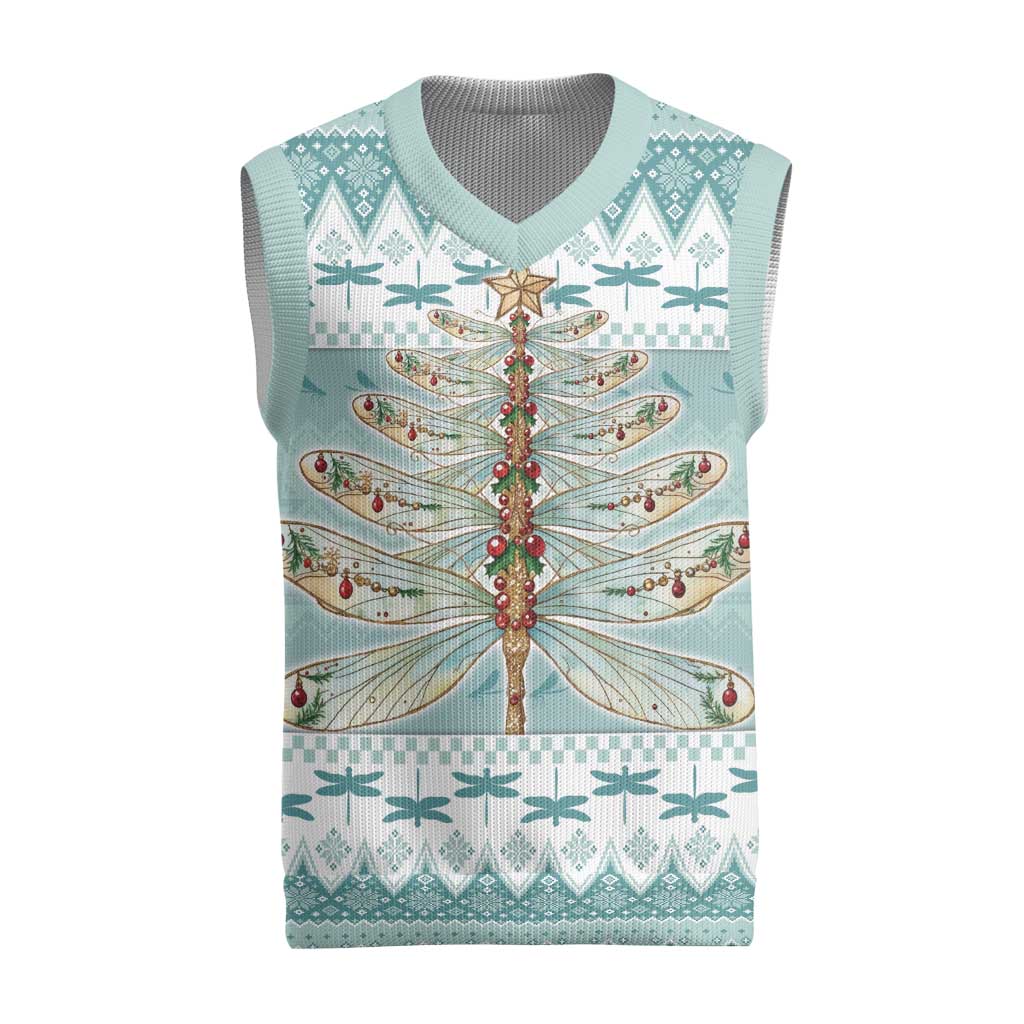 Dragonfly Christmas Knitted V-Neck Vest Frosty Minty Xmas Tree - Wonder Print Shop