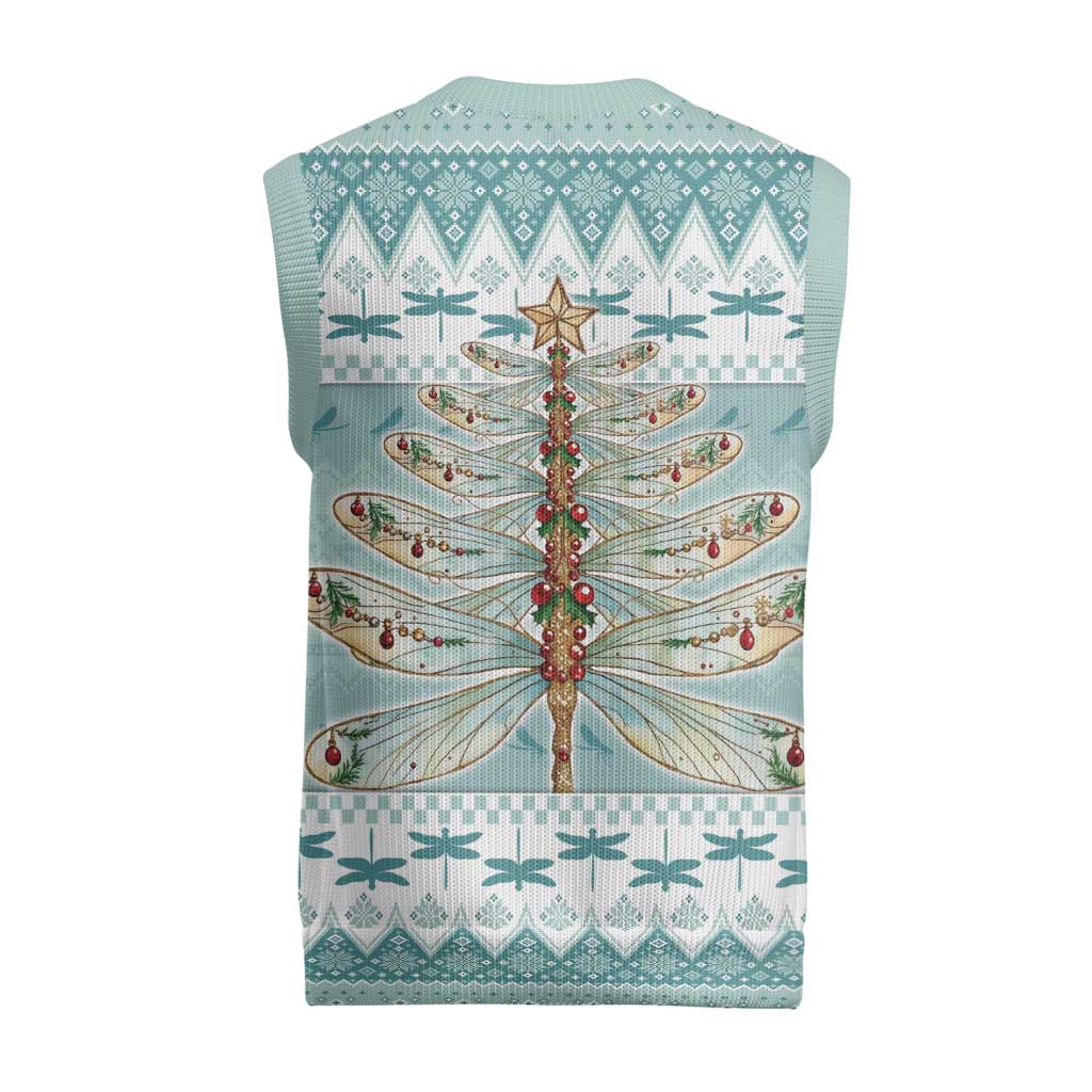 Dragonfly Christmas Knitted V-Neck Vest Frosty Minty Xmas Tree - Wonder Print Shop