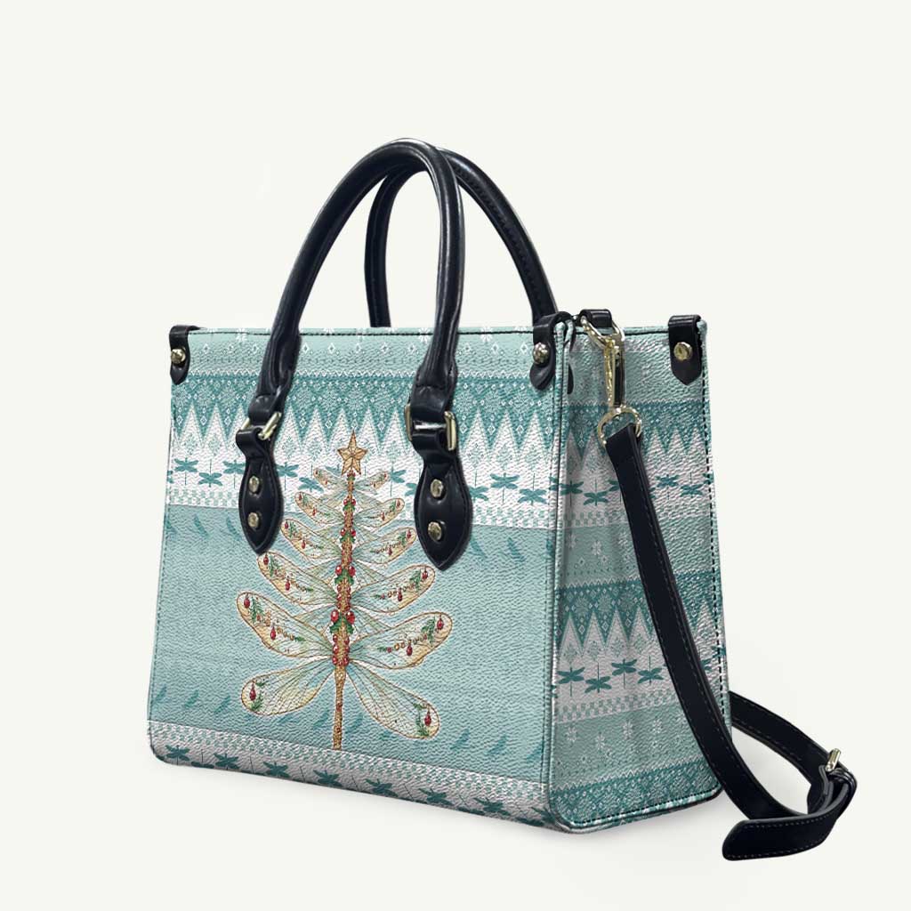 Dragonfly Christmas Leather Bag Frosty Minty Xmas Tree - Wonder Print Shop