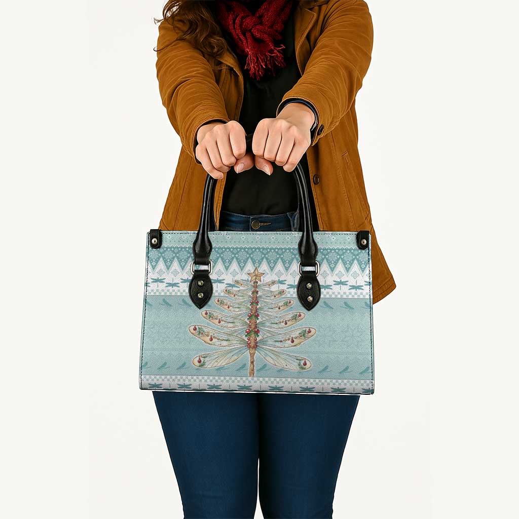 Dragonfly Christmas Leather Bag Frosty Minty Xmas Tree - Wonder Print Shop