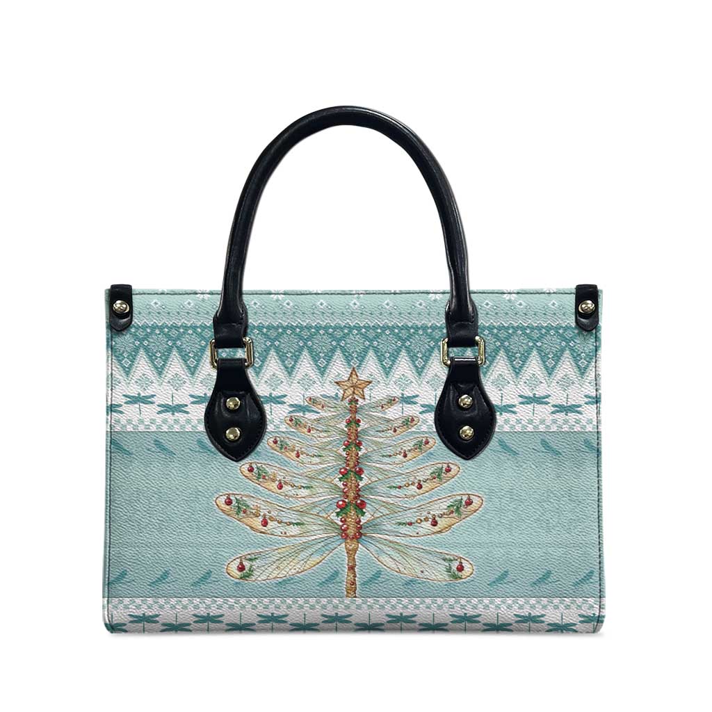 Dragonfly Christmas Leather Bag Frosty Minty Xmas Tree - Wonder Print Shop