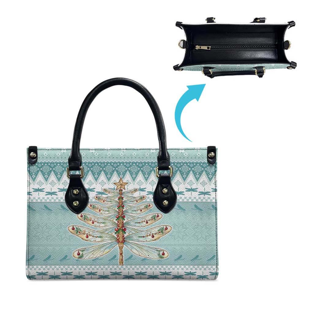 Dragonfly Christmas Leather Bag Frosty Minty Xmas Tree - Wonder Print Shop