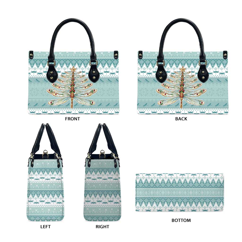 Dragonfly Christmas Leather Bag Frosty Minty Xmas Tree - Wonder Print Shop