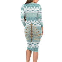 Dragonfly Christmas Long Sleeve Bodycon Dress Frosty Minty Xmas Tree - Wonder Print Shop