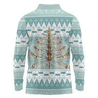 Dragonfly Christmas Long Sleeve Polo Shirt Frosty Minty Xmas Tree - Wonder Print Shop