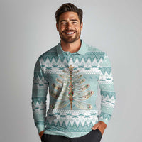 Dragonfly Christmas Long Sleeve Polo Shirt Frosty Minty Xmas Tree - Wonder Print Shop