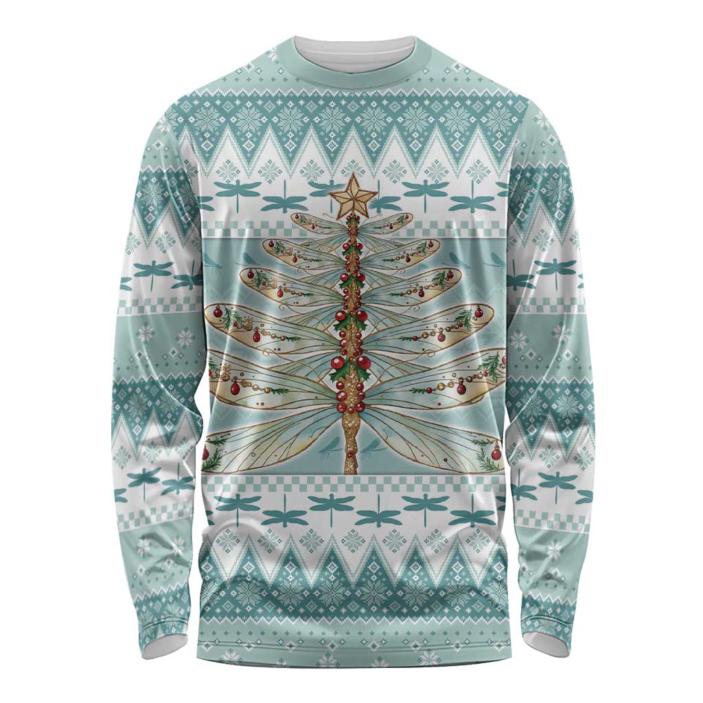 Dragonfly Christmas Long Sleeve Shirt Frosty Minty Xmas Tree - Wonder Print Shop