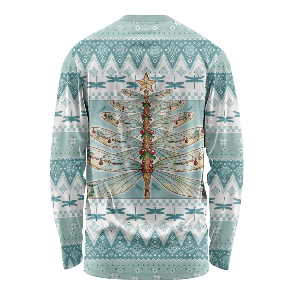 Dragonfly Christmas Long Sleeve Shirt Frosty Minty Xmas Tree - Wonder Print Shop