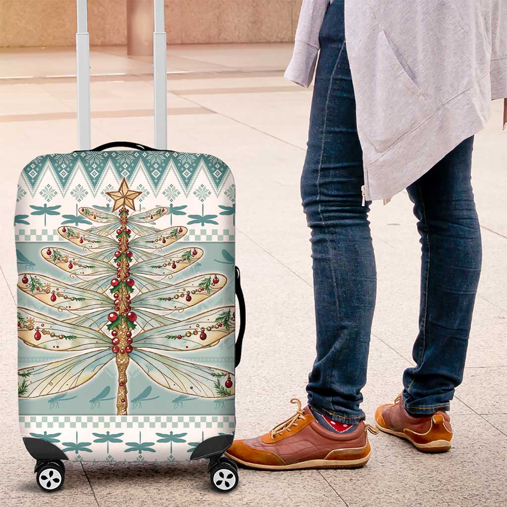 Dragonfly Christmas Luggage Cover Frosty Minty Xmas Tree - Wonder Print Shop