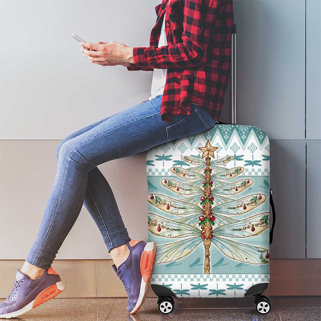 Dragonfly Christmas Luggage Cover Frosty Minty Xmas Tree - Wonder Print Shop