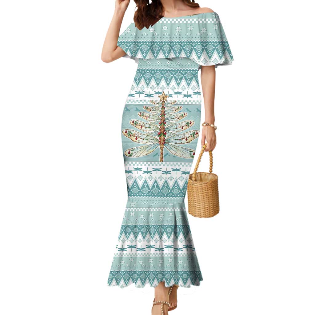 Dragonfly Christmas Mermaid Dress Frosty Minty Xmas Tree - Wonder Print Shop