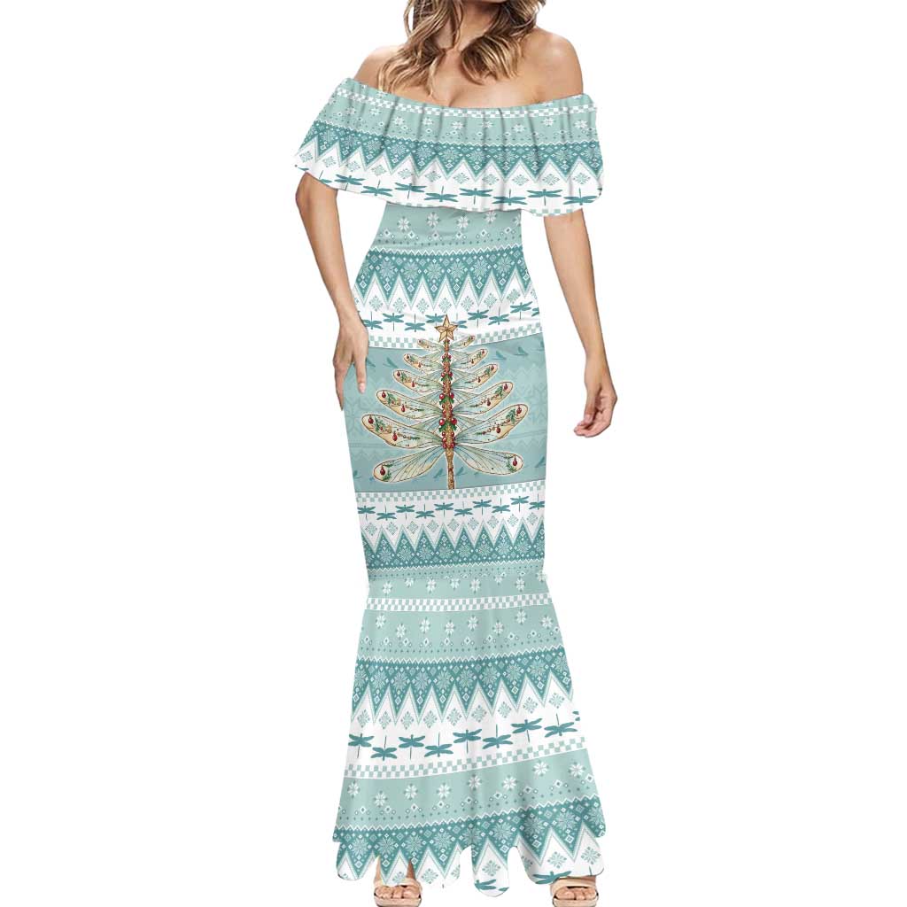 Dragonfly Christmas Mermaid Dress Frosty Minty Xmas Tree - Wonder Print Shop