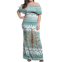 Dragonfly Christmas Off Shoulder Maxi Dress Frosty Minty Xmas Tree - Wonder Print Shop