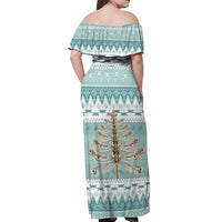 Dragonfly Christmas Off Shoulder Maxi Dress Frosty Minty Xmas Tree - Wonder Print Shop