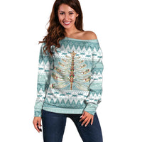 Dragonfly Christmas Off Shoulder Sweater Frosty Minty Xmas Tree - Wonder Print Shop