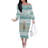 Dragonfly Christmas Off The Shoulder Long Sleeve Dress Frosty Minty Xmas Tree - Wonder Print Shop