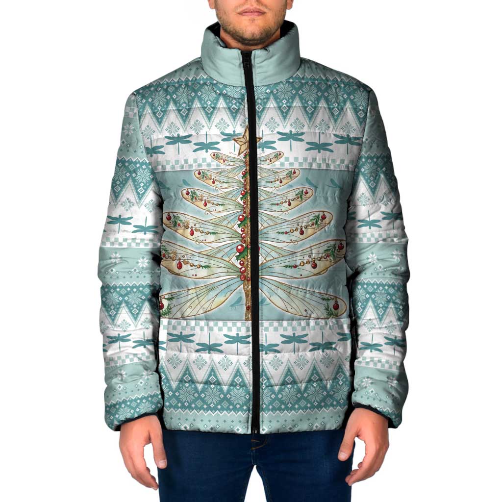 Dragonfly Christmas Padded Jacket Frosty Minty Xmas Tree - Wonder Print Shop