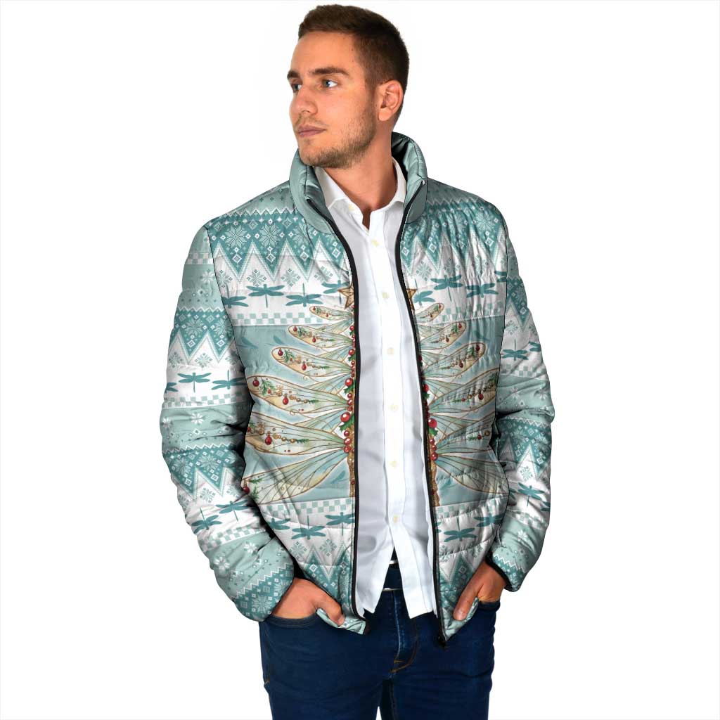 Dragonfly Christmas Padded Jacket Frosty Minty Xmas Tree - Wonder Print Shop