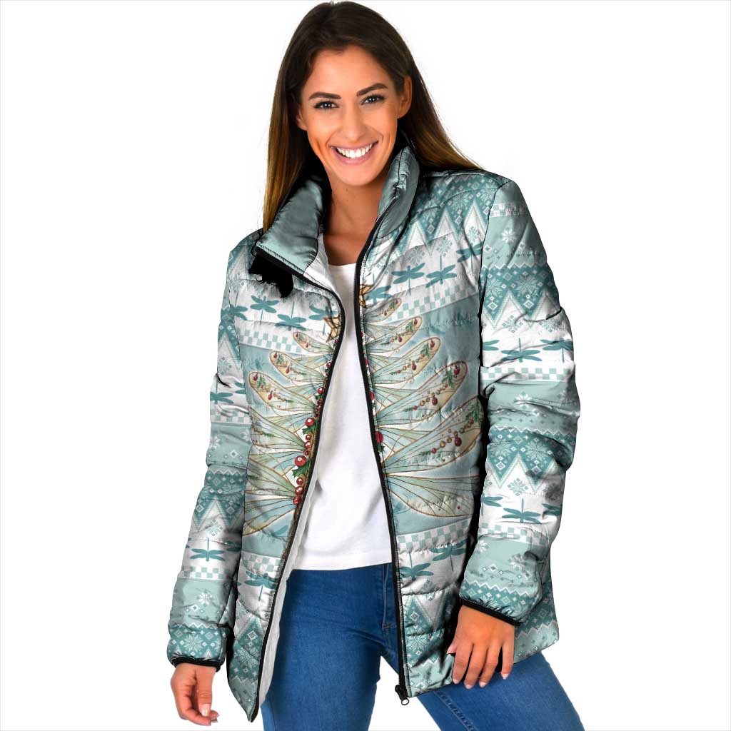 Dragonfly Christmas Padded Jacket Frosty Minty Xmas Tree - Wonder Print Shop