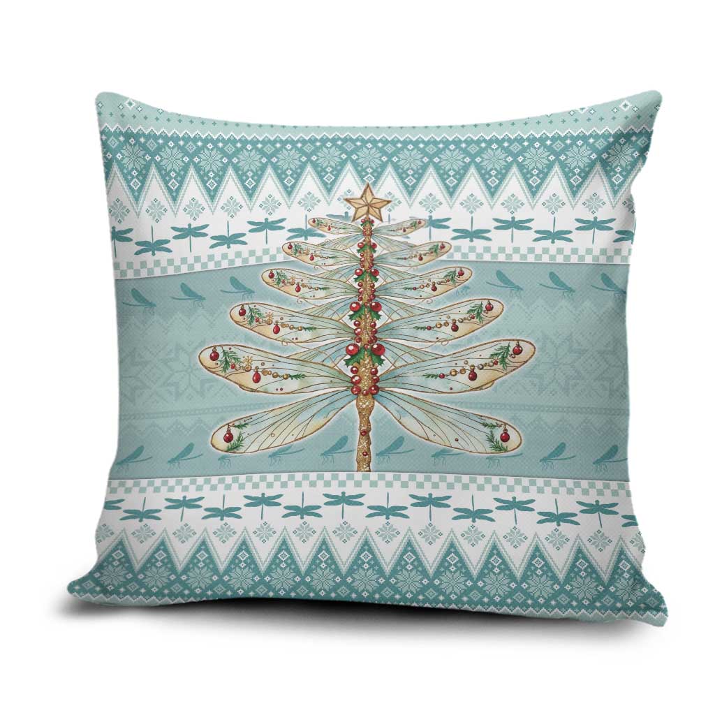Dragonfly Christmas Pillow Cover Frosty Minty Xmas Tree - Wonder Print Shop