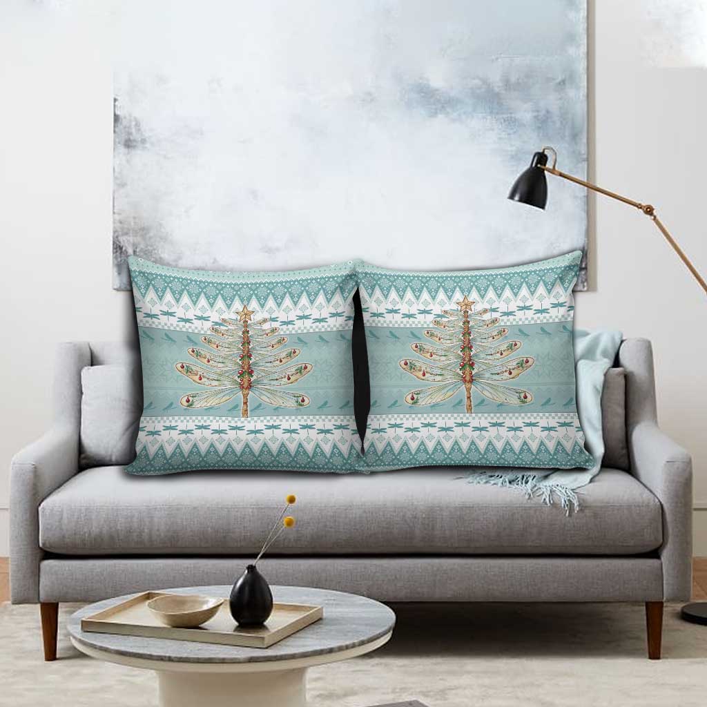Dragonfly Christmas Pillow Cover Frosty Minty Xmas Tree - Wonder Print Shop