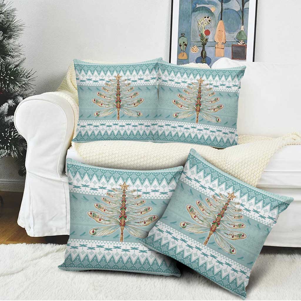 Dragonfly Christmas Pillow Cover Frosty Minty Xmas Tree - Wonder Print Shop