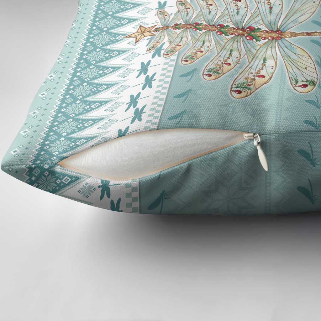 Dragonfly Christmas Pillow Cover Frosty Minty Xmas Tree - Wonder Print Shop