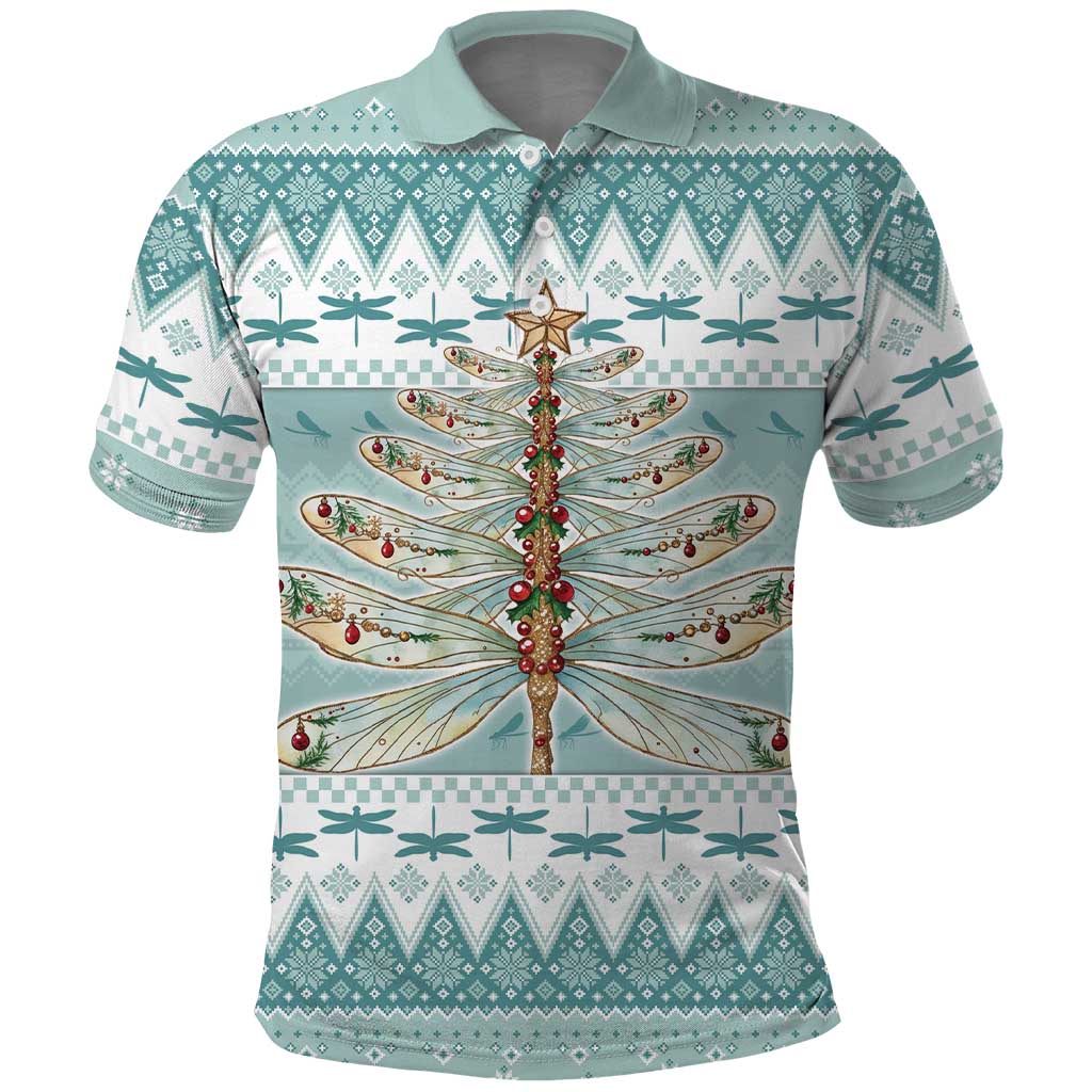 Dragonfly Christmas Polo Shirt Frosty Minty Xmas Tree - Wonder Print Shop