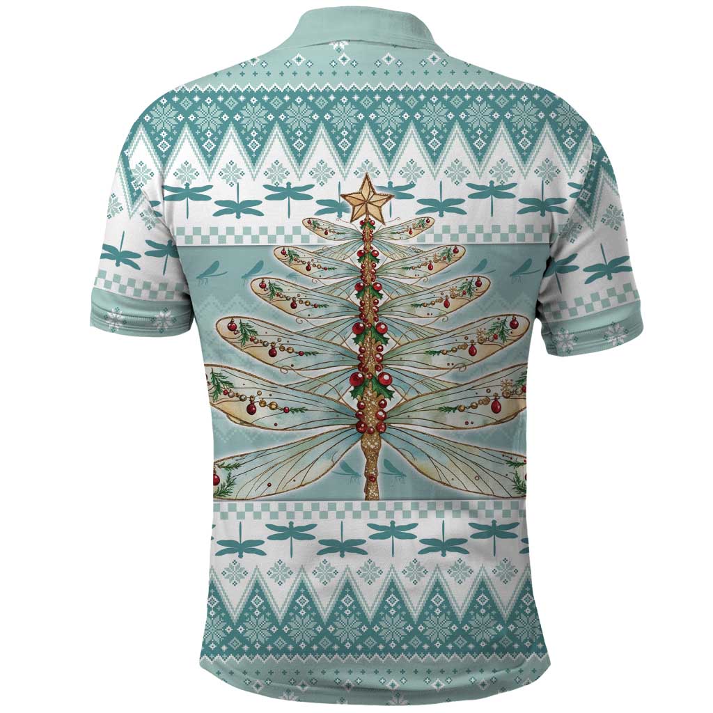 Dragonfly Christmas Polo Shirt Frosty Minty Xmas Tree - Wonder Print Shop