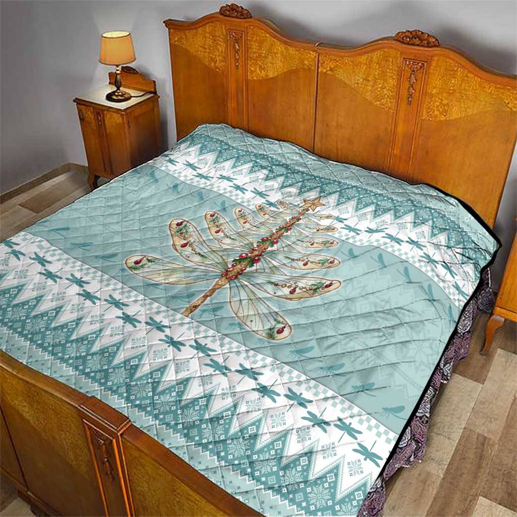 Dragonfly Christmas Quilt Frosty Minty Xmas Tree - Wonder Print Shop