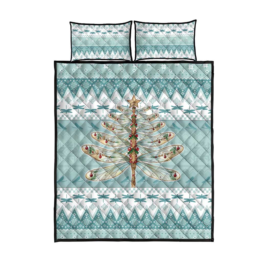 Dragonfly Christmas Quilt Bed Set Frosty Minty Xmas Tree - Wonder Print Shop