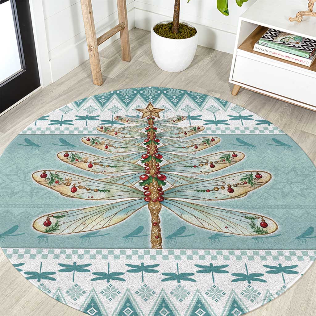 Dragonfly Christmas Round Carpet Frosty Minty Xmas Tree - Wonder Print Shop