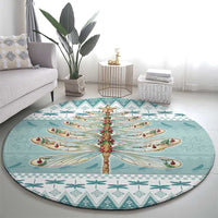Dragonfly Christmas Round Carpet Frosty Minty Xmas Tree - Wonder Print Shop