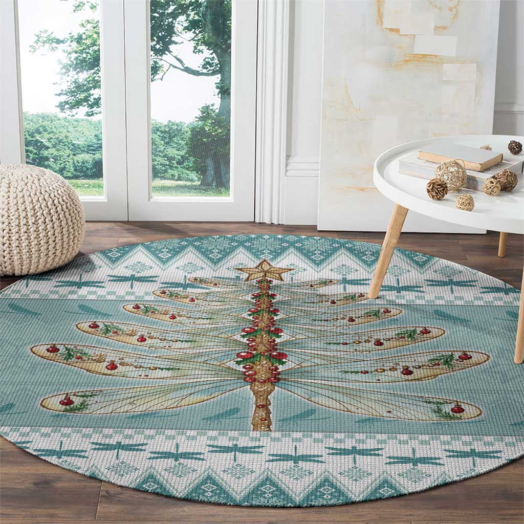 Dragonfly Christmas Round Carpet Frosty Minty Xmas Tree - Wonder Print Shop