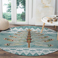 Dragonfly Christmas Round Carpet Frosty Minty Xmas Tree - Wonder Print Shop