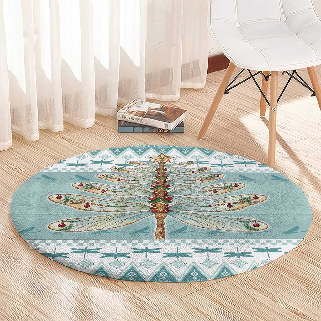 Dragonfly Christmas Round Carpet Frosty Minty Xmas Tree - Wonder Print Shop