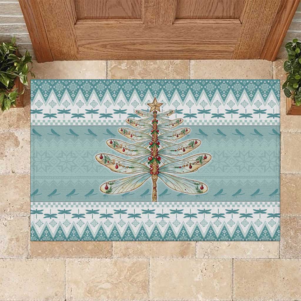 Dragonfly Christmas Rubber Doormat Frosty Minty Xmas Tree - Wonder Print Shop