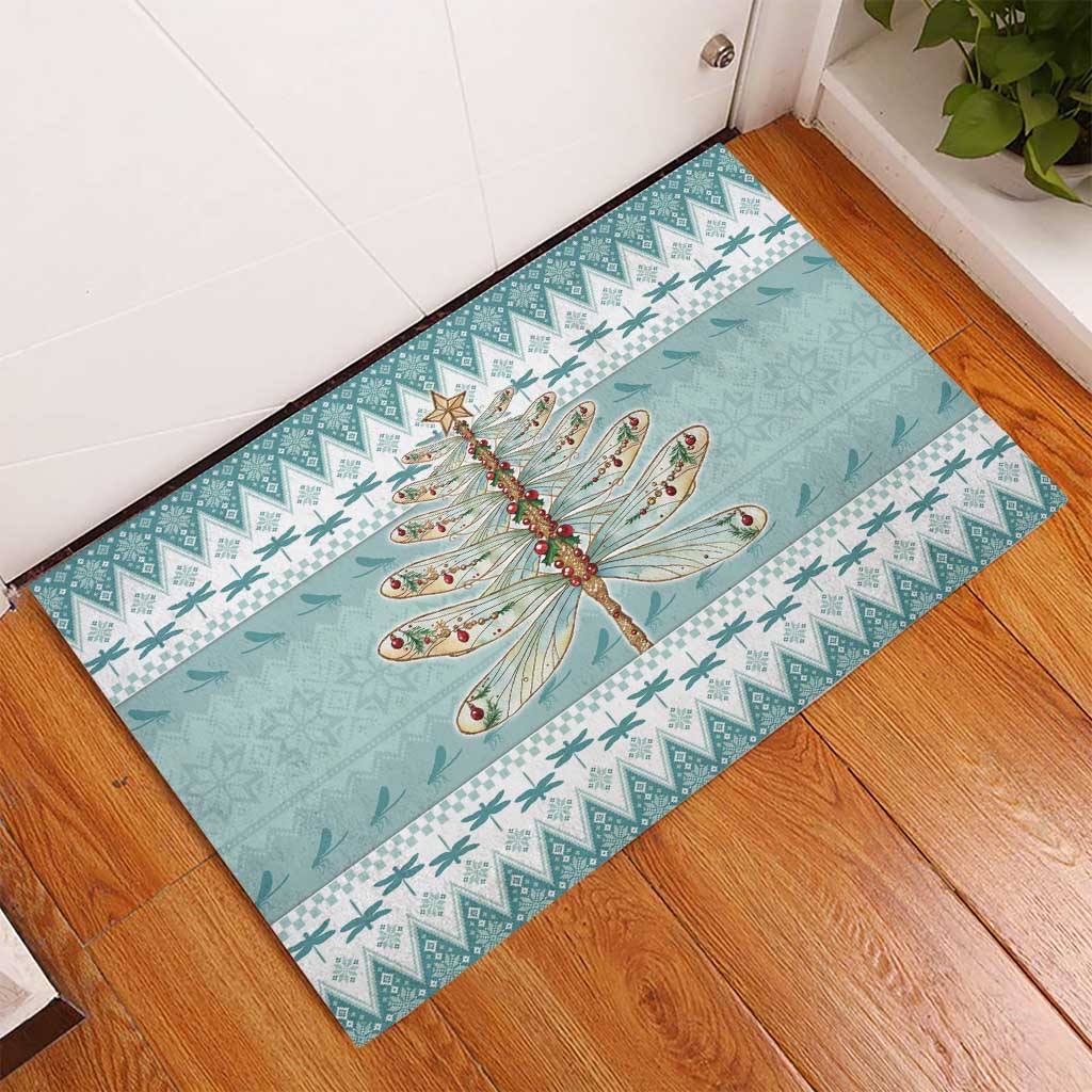 Dragonfly Christmas Rubber Doormat Frosty Minty Xmas Tree - Wonder Print Shop
