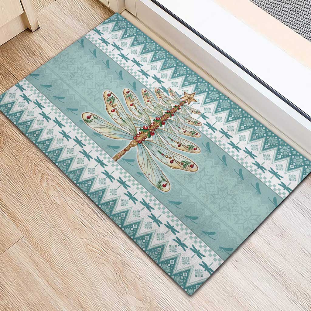 Dragonfly Christmas Rubber Doormat Frosty Minty Xmas Tree - Wonder Print Shop