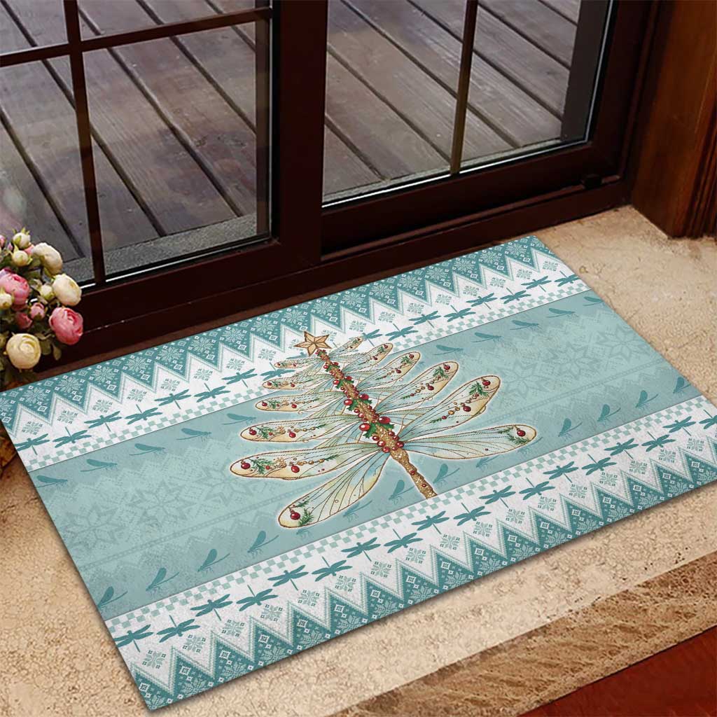 Dragonfly Christmas Rubber Doormat Frosty Minty Xmas Tree - Wonder Print Shop